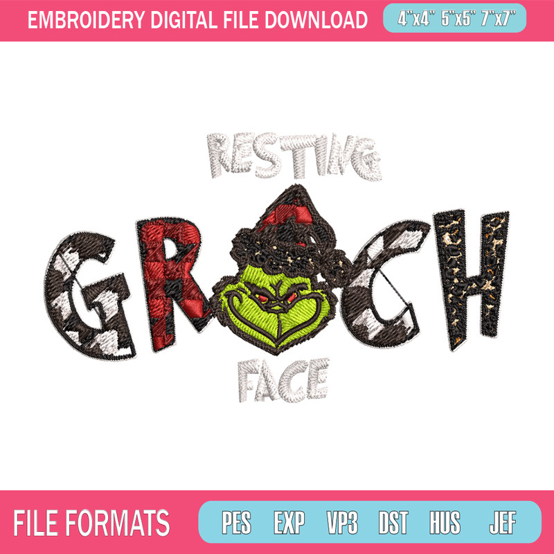 Resting Grinch Face Embroidery design, Grinch christmas Embroidery, Grinch design, Embroidery File, Instant download..jpg
