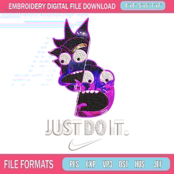 Rick and Morty x Just Rick It Embroidery design, Cartoon Embroidery, Logo Nike design, Embroidery file, Instant download 1.jpg