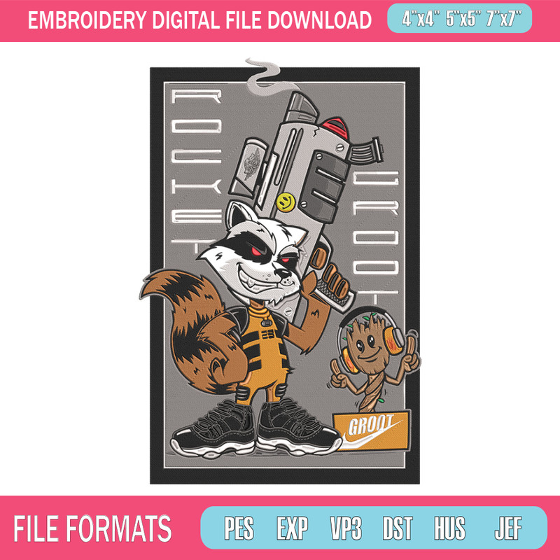 Rocket x groot Embroidery Design, Marvel Embroidery, Embroidery File, Anime Embroidery, Anime shirt, Digital download.jpg