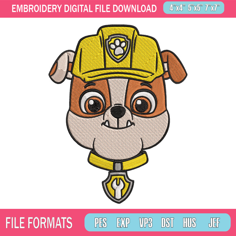 Rubble dog Embroidery Design, Paw patrol Embroidery, Embroidery File, Anime Embroidery, Anime shirt, Digital download.jpg
