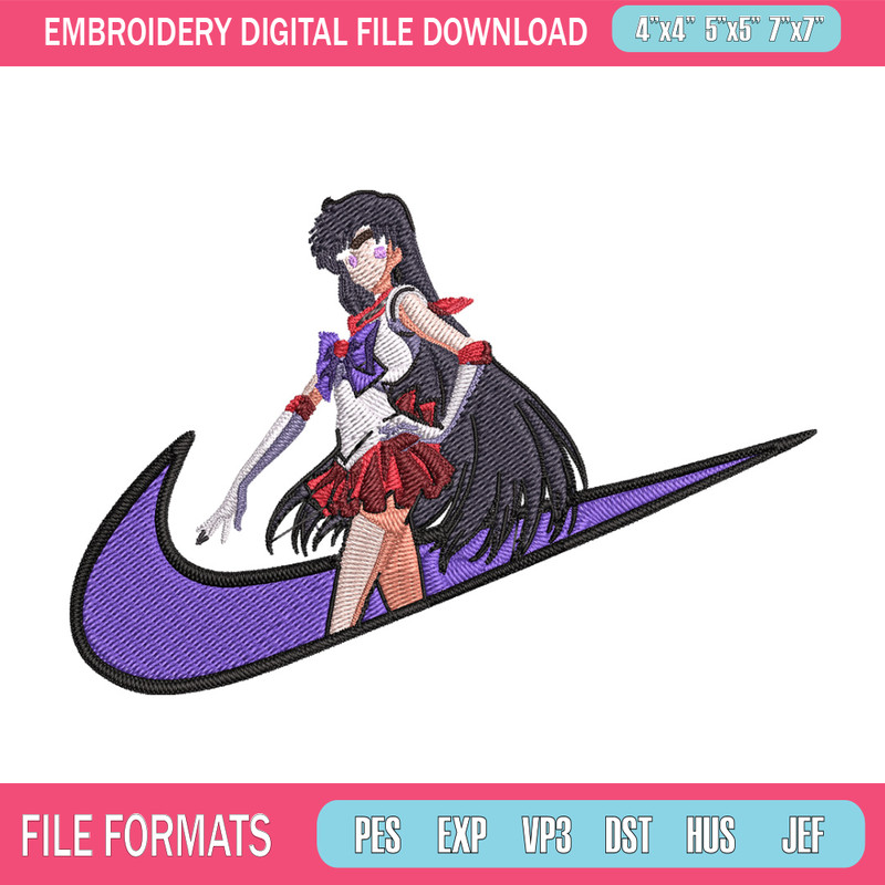 Sailor Mars Embroidery Design, Sailor Moon Embroidery, Embroidery File, Nike Embroidery, Anime shirt, Digital download.jpg