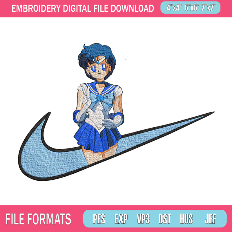 Sailor Mercury Embroidery Design,Sailor moon Embroidery, Embroidery File, Nike Embroidery, Anime shirt, Digital download.jpg