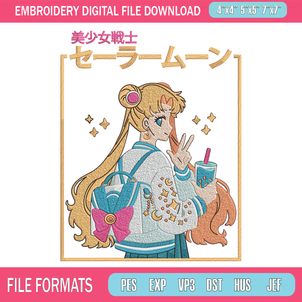 Sailor Moon Embroidery Design, Sailor Moon Embroidery, Embroidery File, Anime Embroidery, Anime shirt, Digital download.jpg