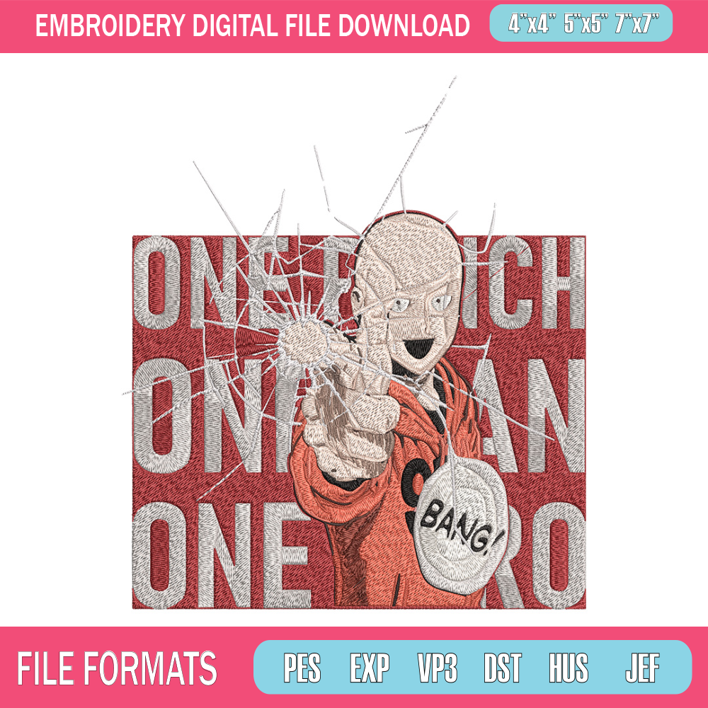 Saitama design Embroidery Design, One punch man Embroidery, Embroidery File, Anime Embroidery, Anime shirt.jpg