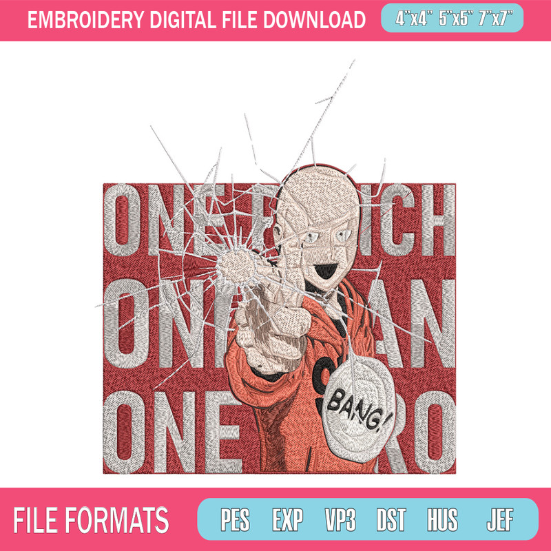 Saitama design Embroidery Design, One punch man Embroidery, Embroidery File, Anime Embroidery, Anime shirt.jpg