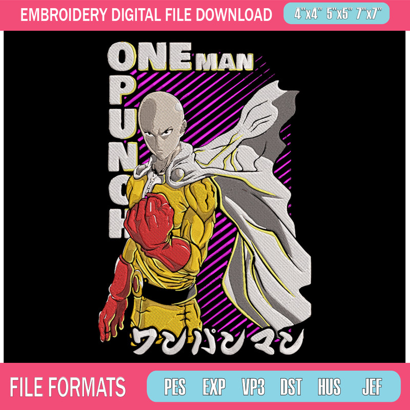 Saitama Embroidery Design, One punch man Embroidery,Embroidery File, Anime Embroidery, Anime shirt, Digital download.jpg