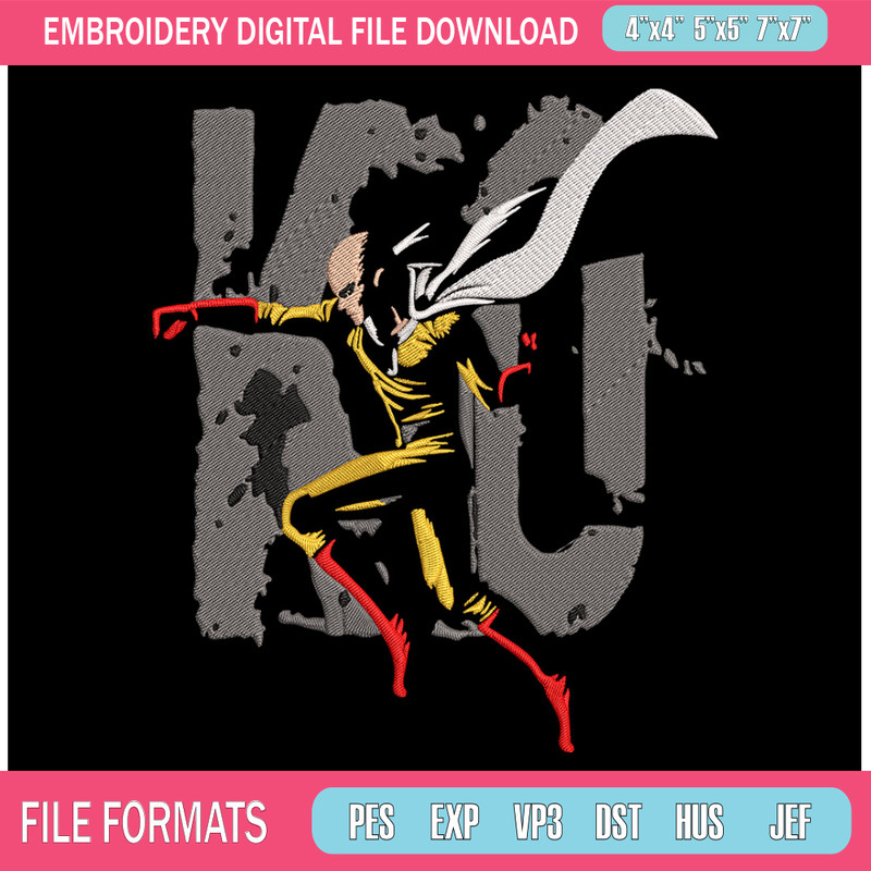 Saitama KO Embroidery Design, One punch man Embroidery,Embroidery File, Anime Embroidery, Anime shirt, Digital download.jpg