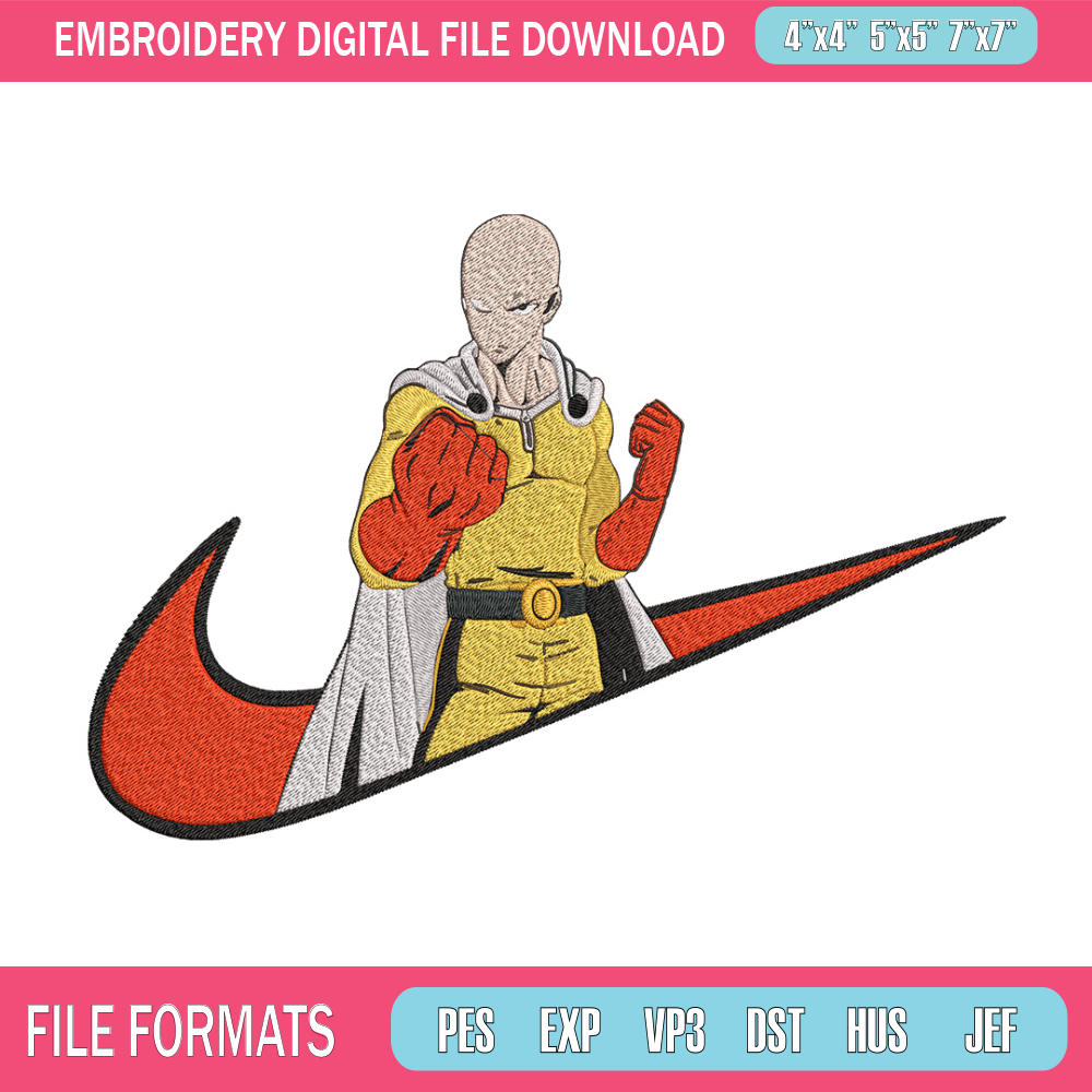 Saitama nike Embroidery Design, One punch man Embroidery, Embroidery File, Nike Embroidery, Anime shirt,Digital download.jpg