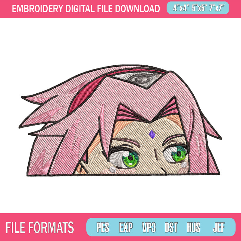 Sakura Peeker Embroidery Design, Naruto Embroidery, Embroidery File, Anime Embroidery, Anime shirt, Digital download.jpg
