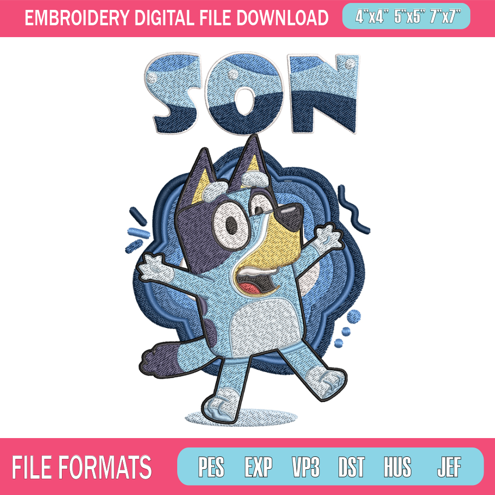 Son Bluey Embroidery, Bluey Cartoon Embroidery, cartoon Embroidery, cartoon shirt, Embroidery File, Instant download. 1.jpg