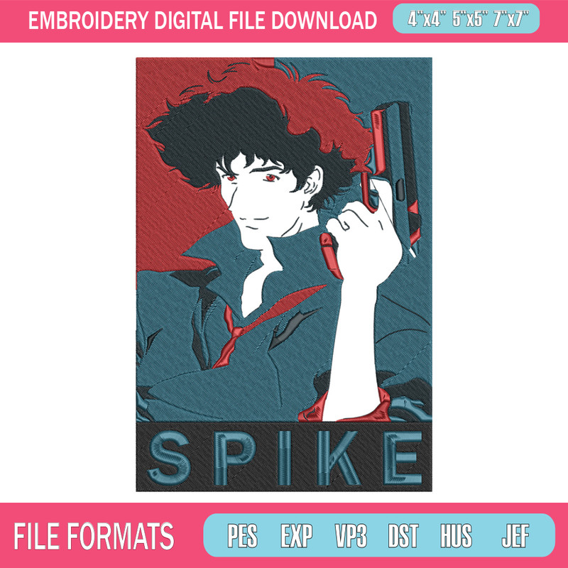 Spike poster Embroidery Design, Cowboy bebop Embroidery, Embroidery File, Anime Embroidery,Anime shirt,Digital download.jpg