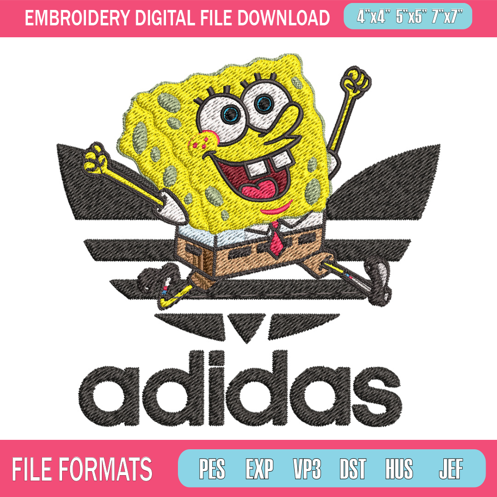 Spongebob adidas Embroidery Design, Adidas Embroidery, Embroidery File, Brand Embroidery, Logo shirt, Digital download.jpg