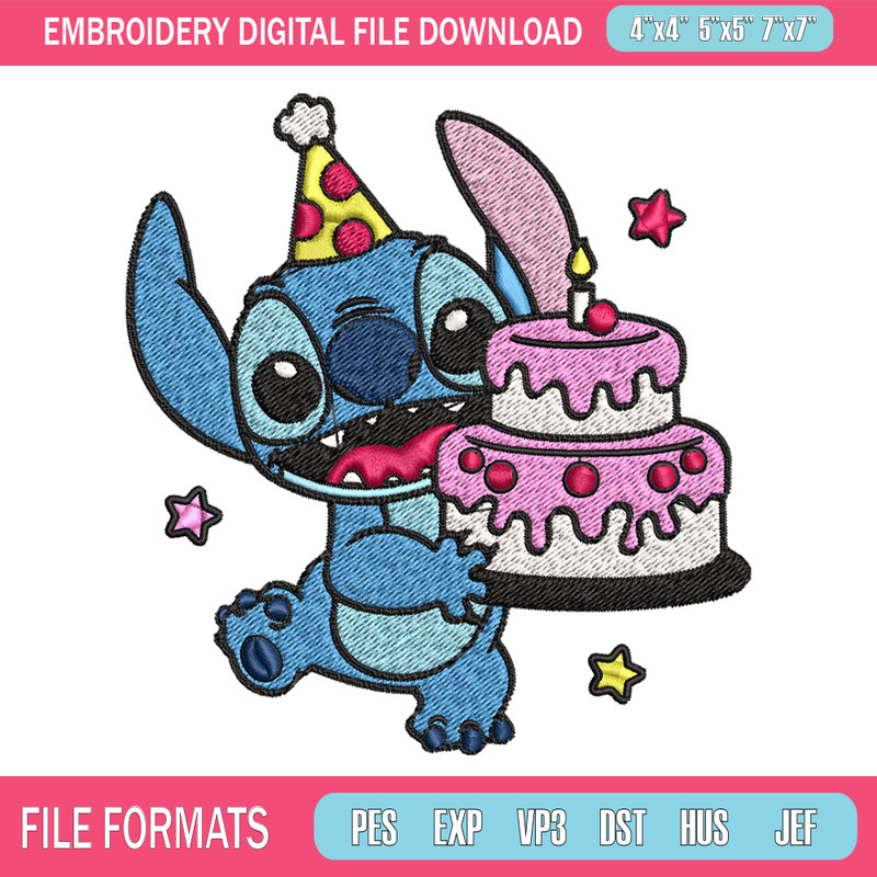Stitch birthday Embroidery design, Stitch birthday Embroidery, cartoon design, Embroidery File, Digital download. 1.jpg