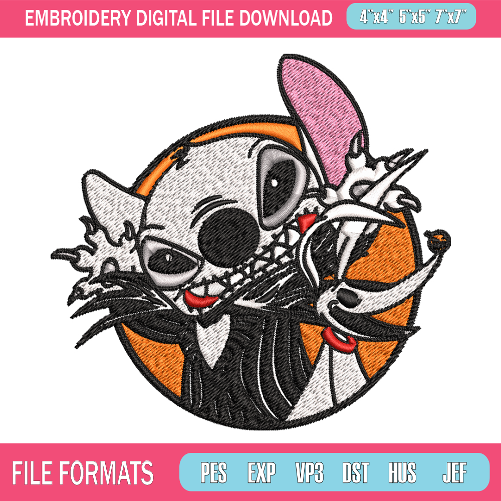 Stitch Jack Skellington Embroidery design, Halloween Embroidery, Embroidery File, cartoon design, Digital download..jpg