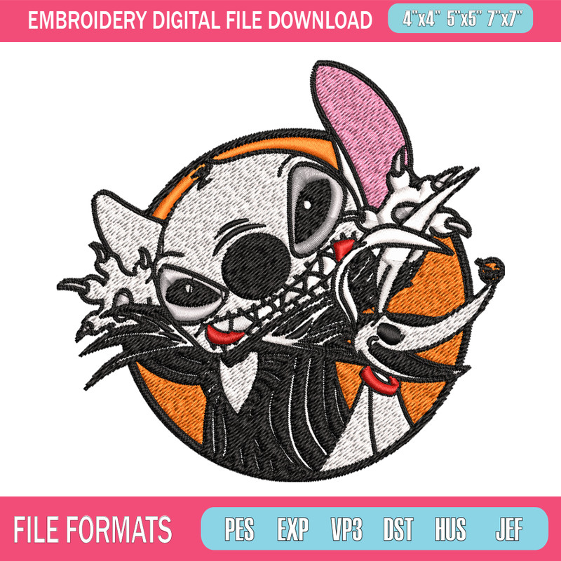 Stitch Jack Skellington Embroidery design, Halloween Embroidery, Embroidery File, cartoon design, Digital download..jpg