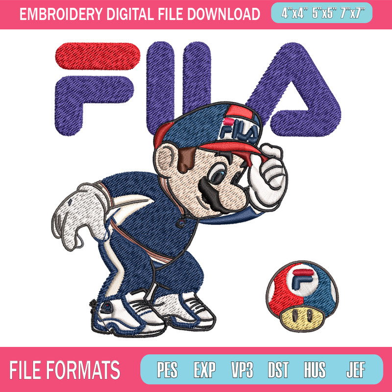 Super Mario Fila Embroidery design, Super Mario Embroidery, cartoon design, Embroidery File, Fila logo, Instant download.jpg