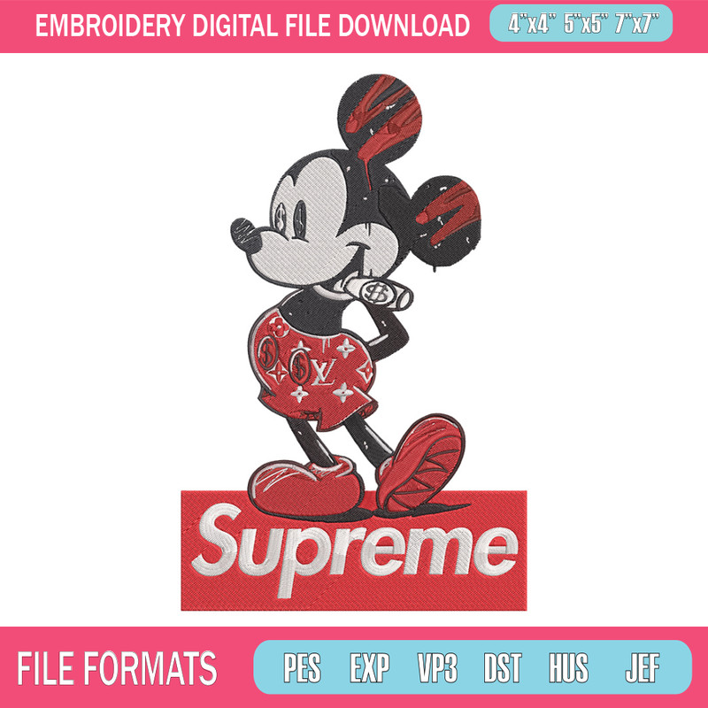 Supreme mickey Embroidery Design, Mickey Embroidery, Embroidery File, Supreme Embroidery, Anime shirt, Digital download.jpg
