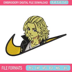 swoosh mikey embroidery design, tokyo revengers embroidery, nike design, anime design, anime shirt, digital download 1