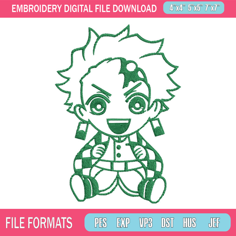 Tanjiro chibi Embroidery Design, Demon slayer Embroidery, Embroidery File, Anime Embroidery, Digital download.jpg