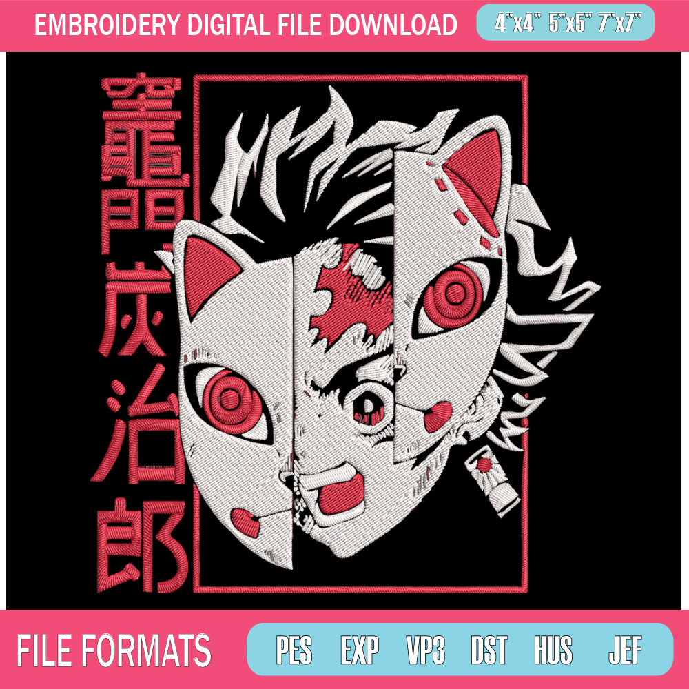 Tanjiro mask Embroidery Design, Demon slayer Embroidery, Embroidery File, Anime Embroidery, Digital download..jpg