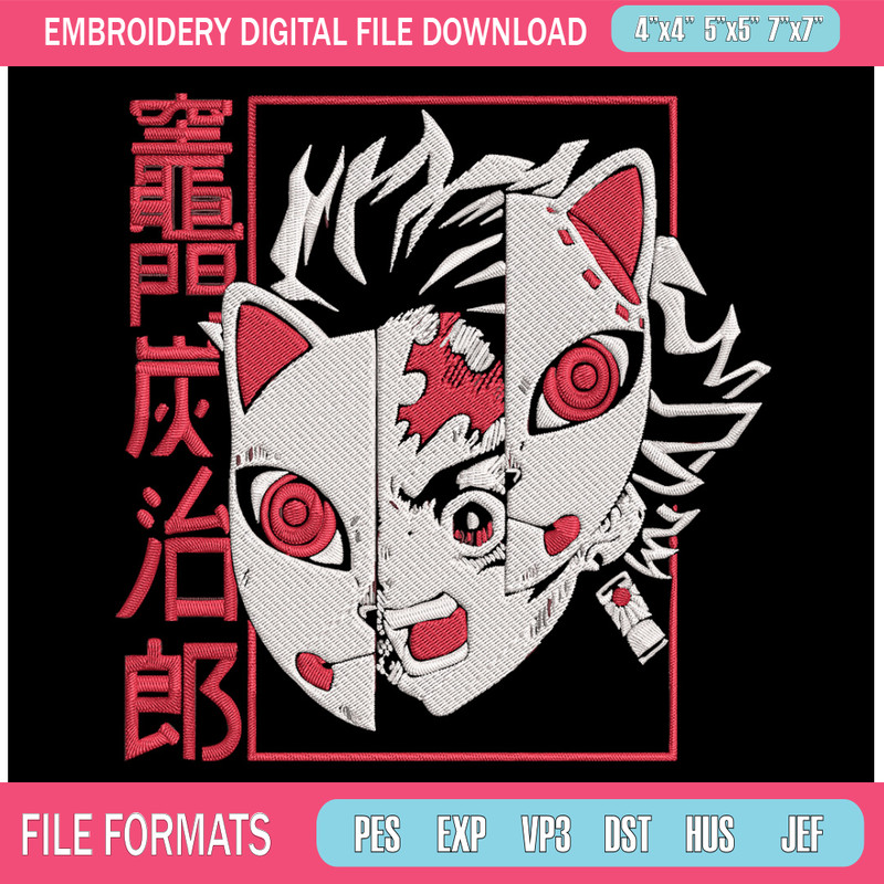 Tanjiro mask Embroidery Design, Demon slayer Embroidery, Embroidery File, Anime Embroidery, Digital download..jpg