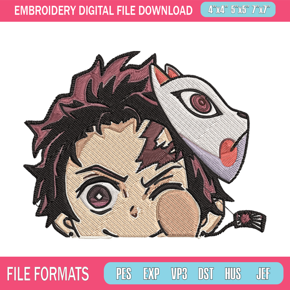 Tanjiro Peeker Embroidery Design, Demon slayer Embroidery, Embroidery File, Anime Embroidery, Digital download..jpg