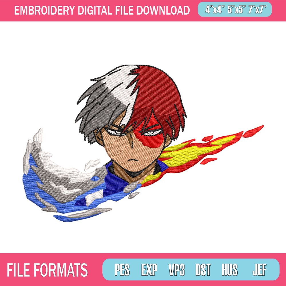 Todoroki Nike embroidery design, My hero academia embroidery, Nike design, anime design, anime shirt, Digital download.jpg