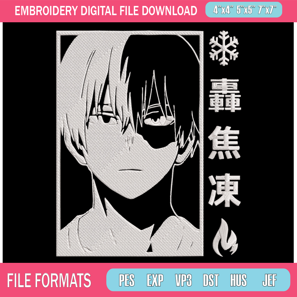 Todoroki Shouto Embroidery Design, Mha Embroidery, Embroidery File, Anime Embroidery, Anime shirt,Digital download..jpg