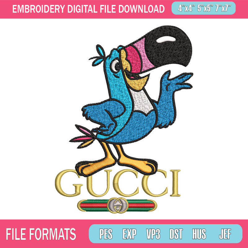 Toucan Sam Gucci Embroidery design, Toucan Sam Embroidery, cartoon design, Embroidery File, Gucci logo, Instant download.jpg
