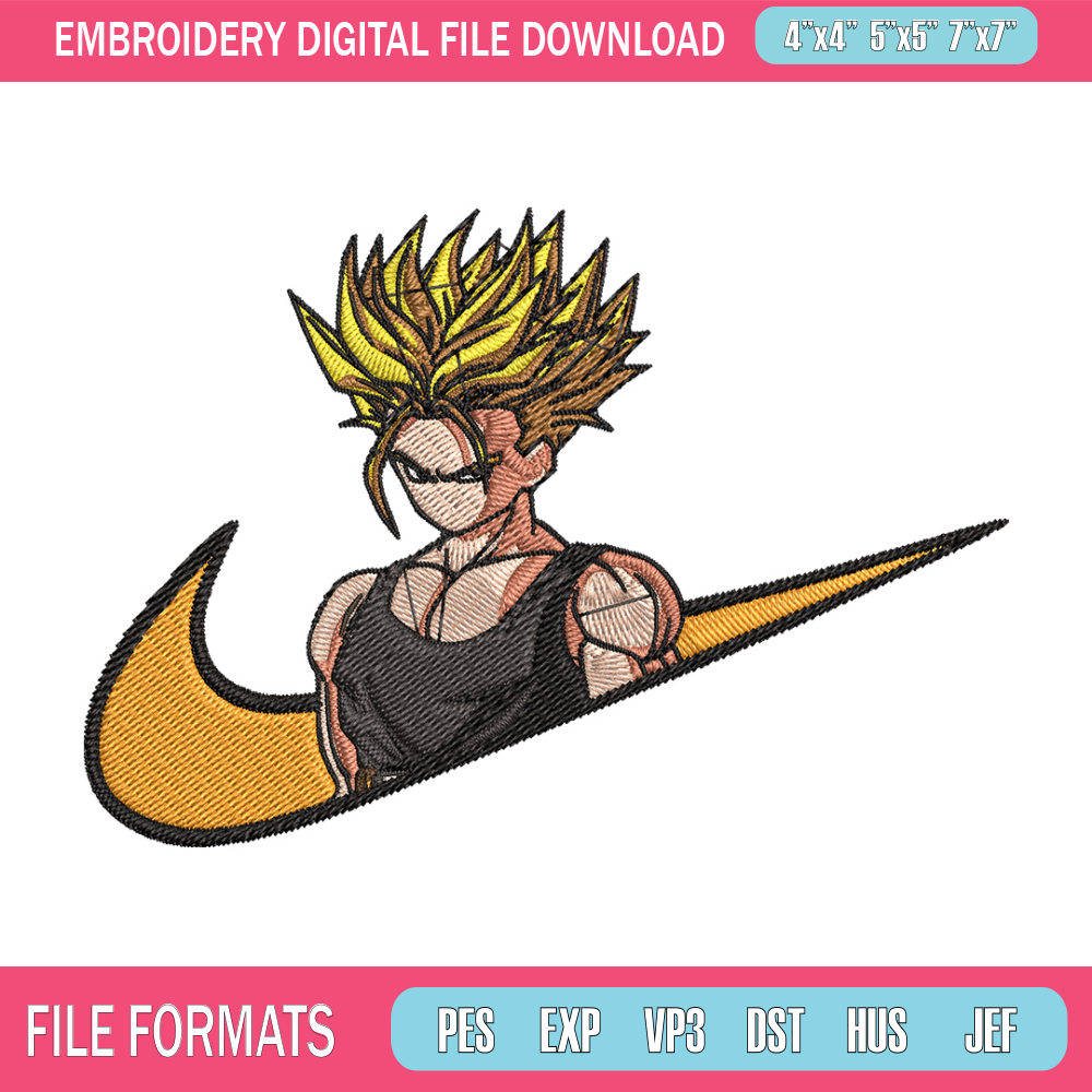 Trunks x nike Embroidery Design, Dragonball Embroidery, Embroidery File, Nike Embroidery, Anime shirt, Digital download.jpg