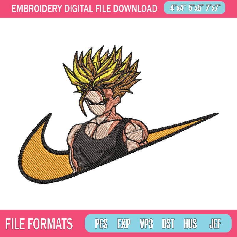 Trunks x nike Embroidery Design, Dragonball Embroidery, Embroidery File, Nike Embroidery, Anime shirt, Digital download.jpg