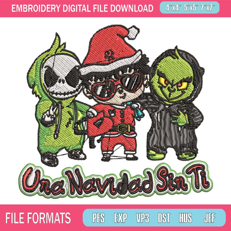 Una Navidad Sin Ti Grinch Embroidery design, Grinch christmas Embroidery, logo design, Embroidery File, Instant download.jpg