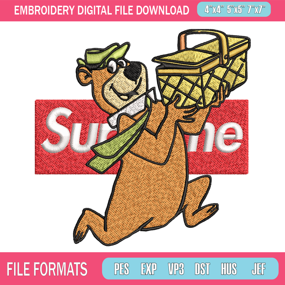 Yogi Bear Supreme Embroidery design, Yogi Bear Embroidery, cartoon design, logo shirt, Embroidery File, Instant download.jpg