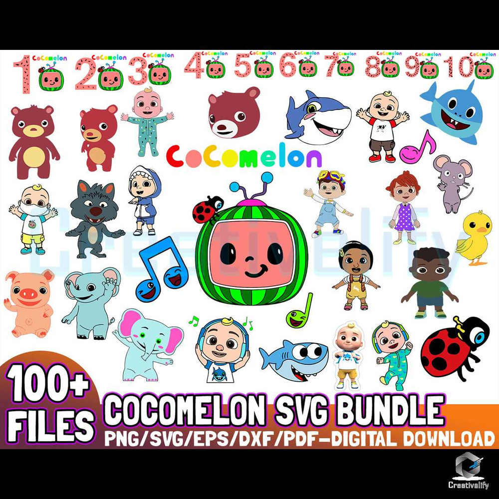 100 Files Cocomelon Bundle SVG Design.jpg