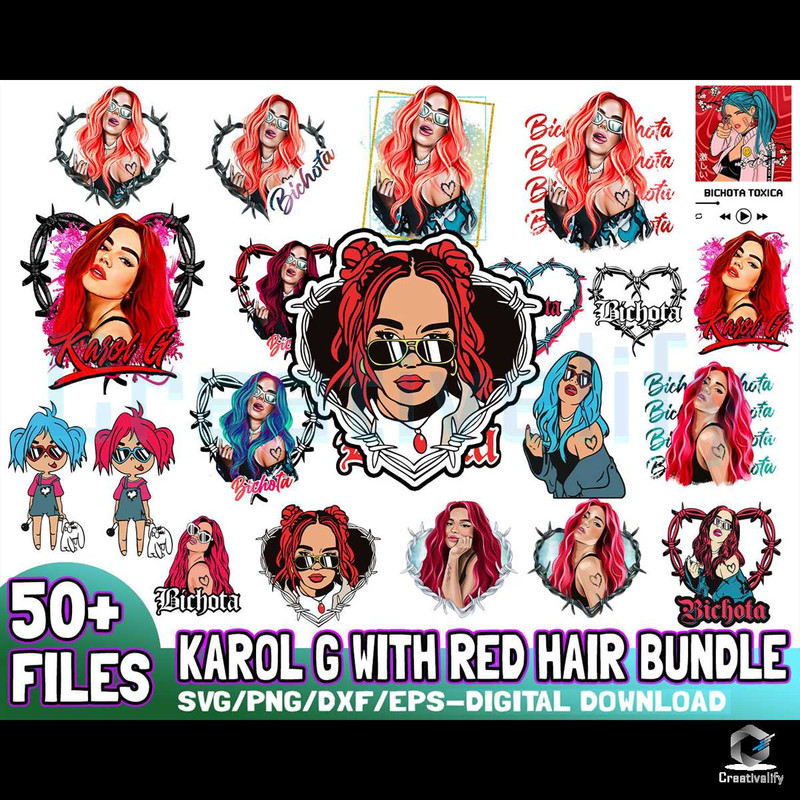 50 Files Karol G With Red Hair Design PNG Digital File.jpg