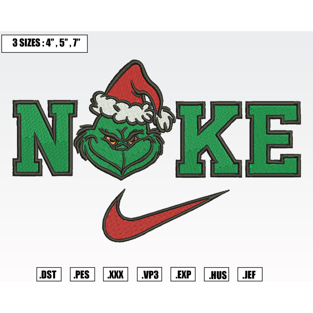 Christmas Nike Grinch Face Embroidery Designs, Machine Embroidery Files, Christmas Embroidery Files.png