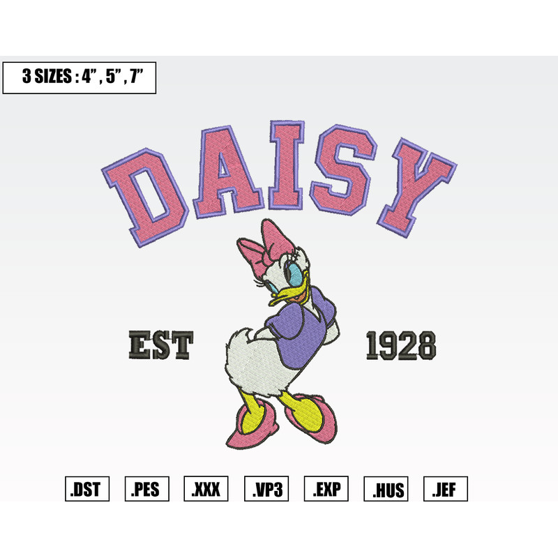 Disney Daisy Duck Est 1928 Embroidery Designs, Machine Embroidery Files, Disney Embroidery Files.png