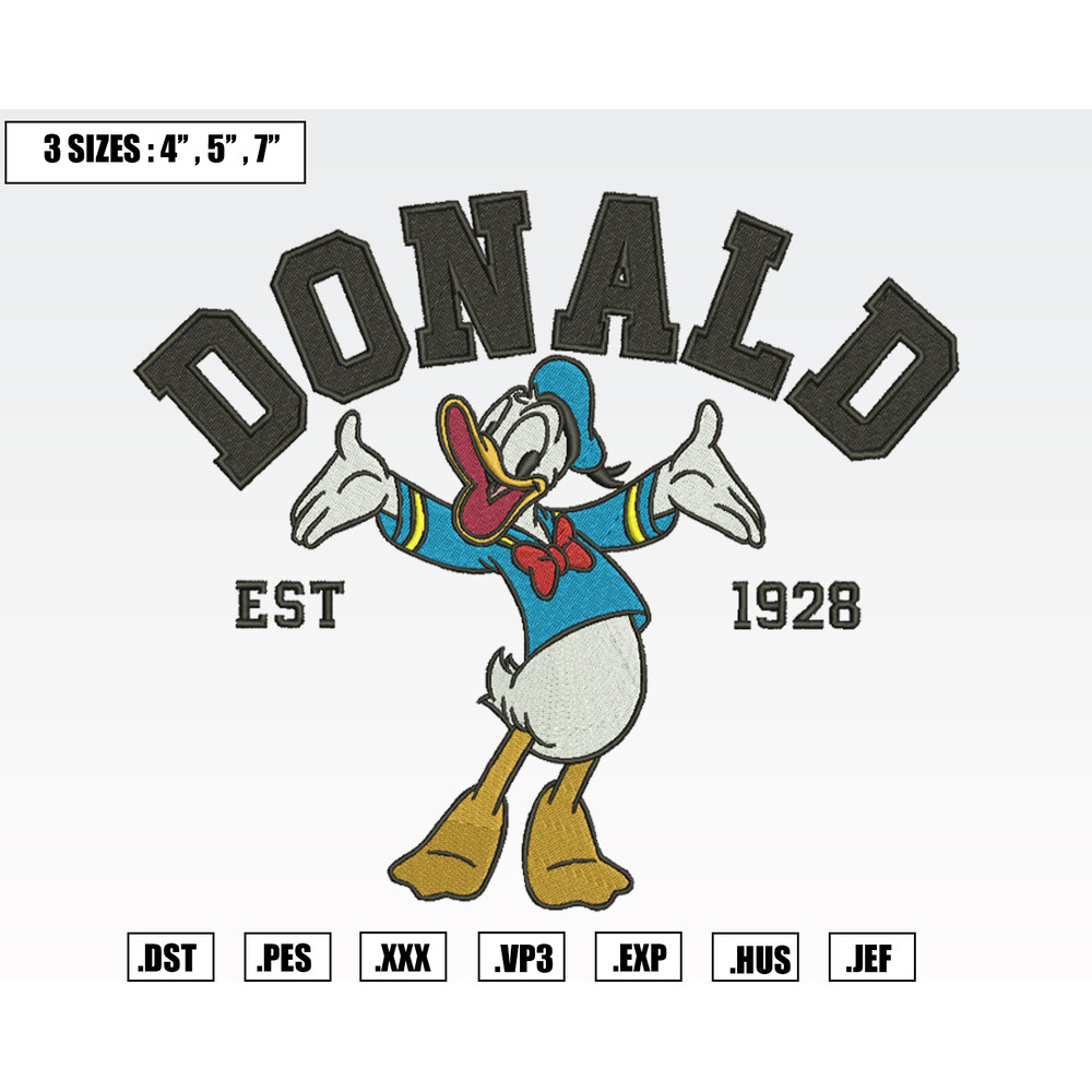 Disney Donald Est 1928 Embroidery Designs, Machine Embroidery Files, Disney Embroidery Files.png