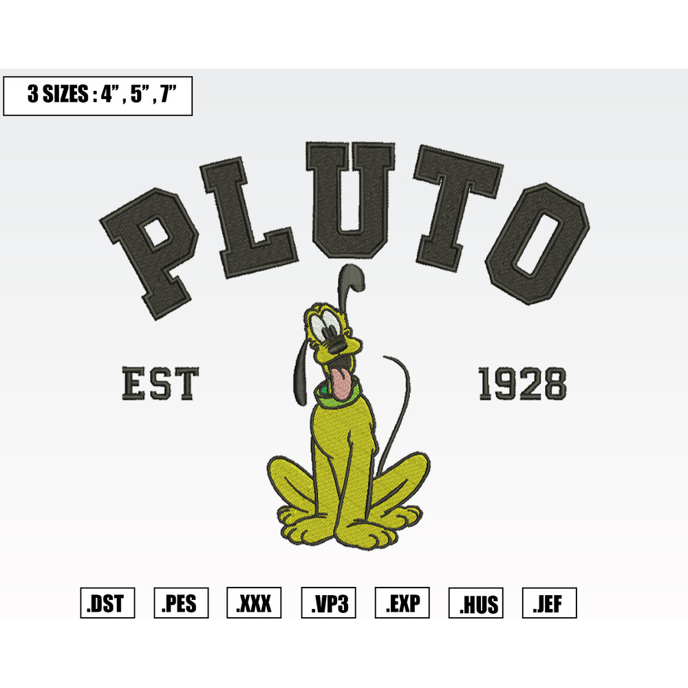 Disney Pluto Est 1928 Embroidery Designs, Machine Embroidery Files, Disney Embroidery Files.png