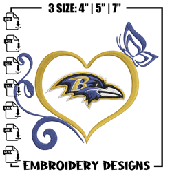 Baltimore Ravens Heart embroidery design, Baltimore Ravens embroidery, NFL embroidery, logo sport em267