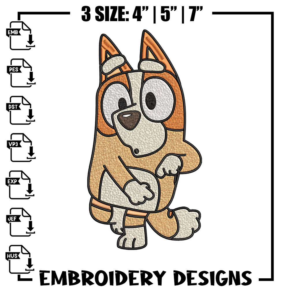 Bingo Heeler Embroidery, Bluey cartoon Embroidery, Embroidery File, cartoon design, cartoon shirt, Digital download..jpg