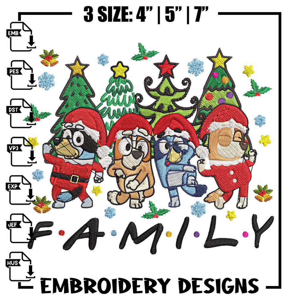 Bluey family Embroidery Design, Bluey Embroidery, Embroidery File, Chrismas Embroidery, Anime shirt, Digital download..jpg
