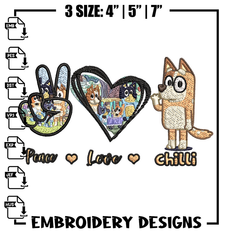 Bluey Peace Love bandit Embroidery design, Bluey cartoon Embroidery, cartoon design, Embroidery File, Instant download.jpg