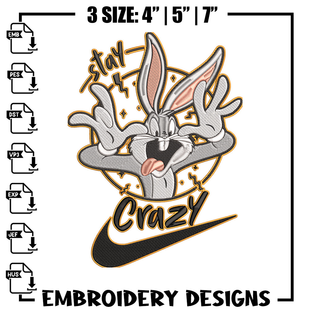Bugs Bunny Embroidery Design, Looney Tunes Embroidery, Embroidery File, Nike Embroidery, Anime shirt, Digital download.jpg