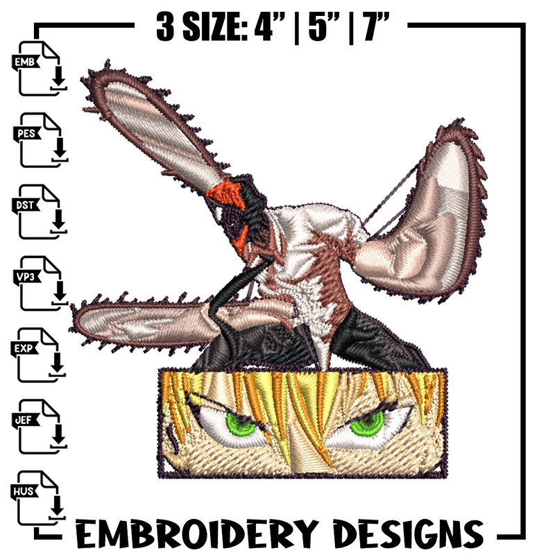 Chainsaw Embroidery Design, Chainsaw man Embroidery, Embroidery File, Anime Embroidery, Anime shirt, Digital download.jpg