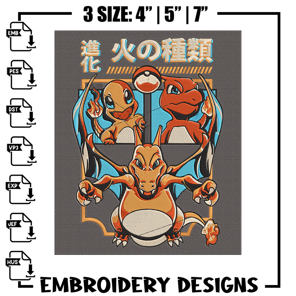 Charizard poster Embroidery Design, Pokemon Embroidery, Embroidery File, Anime Embroidery, Anime shirt, Digital download.jpg