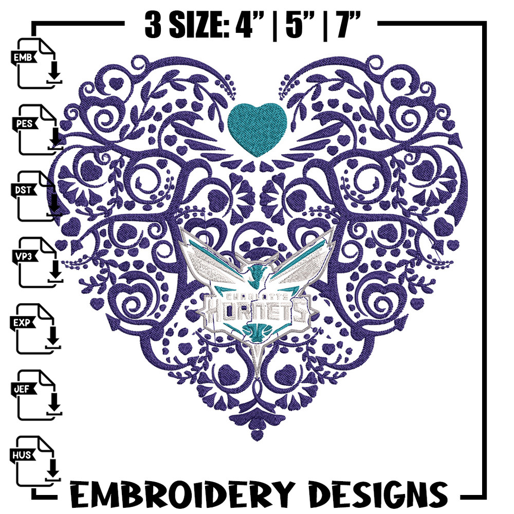 Charlotte Hornets heart embroidery design, NBA embroidery, Sport embroidery, Embroidery design, Logo sport embroidery..jpg
