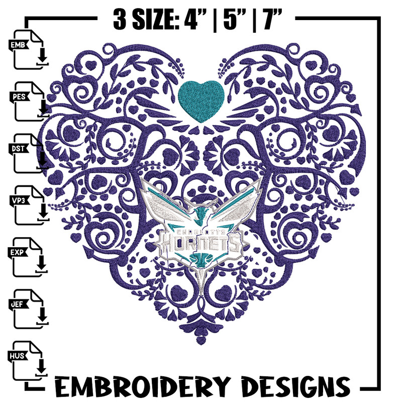 Charlotte Hornets heart embroidery design, NBA embroidery, Sport embroidery, Embroidery design, Logo sport embroidery..jpg