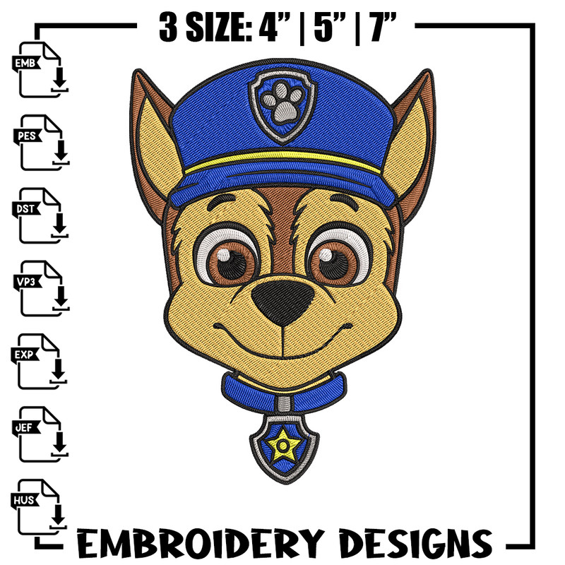 Chase dog Embroidery Design, Paw Patrol Embroidery, Embroidery File,Anime Embroidery, Anime shirt, Digital download.jpg
