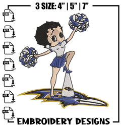 Cheer Betty Boop Baltimore Ravens embroidery design, Baltimore Ravens embroidery, NFL embroidery, lo652